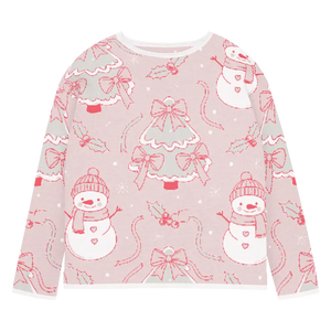 Knitted Crew Sweater - Pink Snowman Soft Cozy - Dipaliz - s - Sweaters