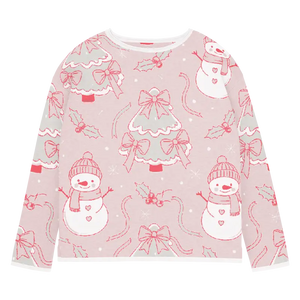 Knitted Crew Sweater - Pink Snowman Soft Cozy - Dipaliz - 4xl - Sweaters
