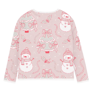 Knitted Crew Sweater - Pink Snowman Soft Cozy - Dipaliz - Sweaters