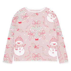Knitted Crew Sweater - Pink Snowman Soft Cozy - Dipaliz - 2xs - Sweaters