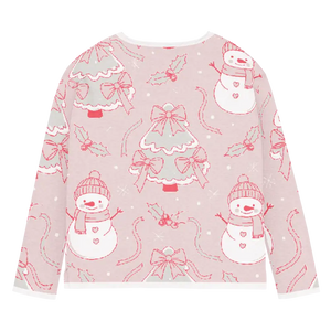 Knitted Crew Sweater - Pink Snowman Soft Cozy - Dipaliz - Sweaters