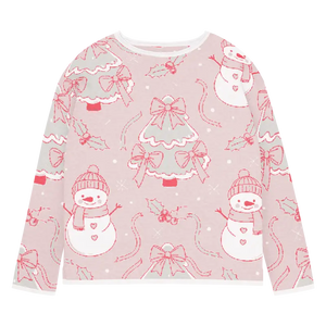 Knitted Crew Sweater - Pink Snowman Soft Cozy - Dipaliz - m - Sweaters