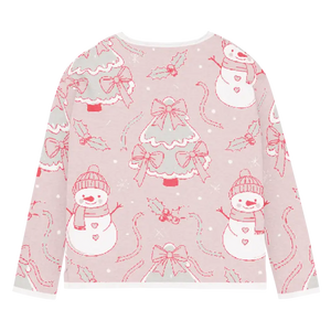 Knitted Crew Sweater - Pink Snowman Soft Cozy - Dipaliz - Sweaters