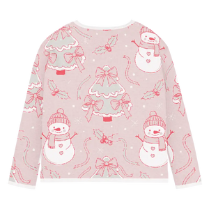 Knitted Crew Sweater - Pink Snowman Soft Cozy - Dipaliz - Sweaters