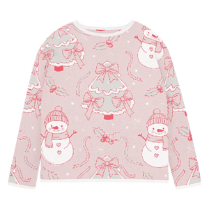 Knitted Crew Sweater - Pink Snowman Soft Cozy - Dipaliz - Xs - Sweaters