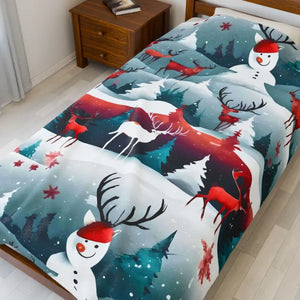 All Over Prints - Velveteen Plush Blanket - Snowman Rudolf Reindeer - Dipaliz 60’’ × 80’’