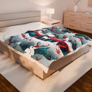 All Over Prints - Velveteen Plush Blanket - Snowman Rudolf Reindeer - Dipaliz