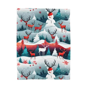 All Over Prints - Velveteen Plush Blanket - Snowman Rudolf Reindeer - Dipaliz