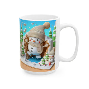 Snowman Ceramic Mug - Cozy Winter Sips 15oz - Dipaliz - Mugs