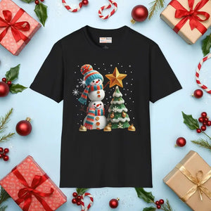 Cozy Snowman Tee - Winter Women’s Fashion Top - Dipaliz - Black / s - T-shirts