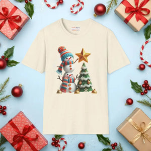 Cozy Snowman Tee - Winter Women’s Fashion Top - Dipaliz - Natural / s - T-shirts