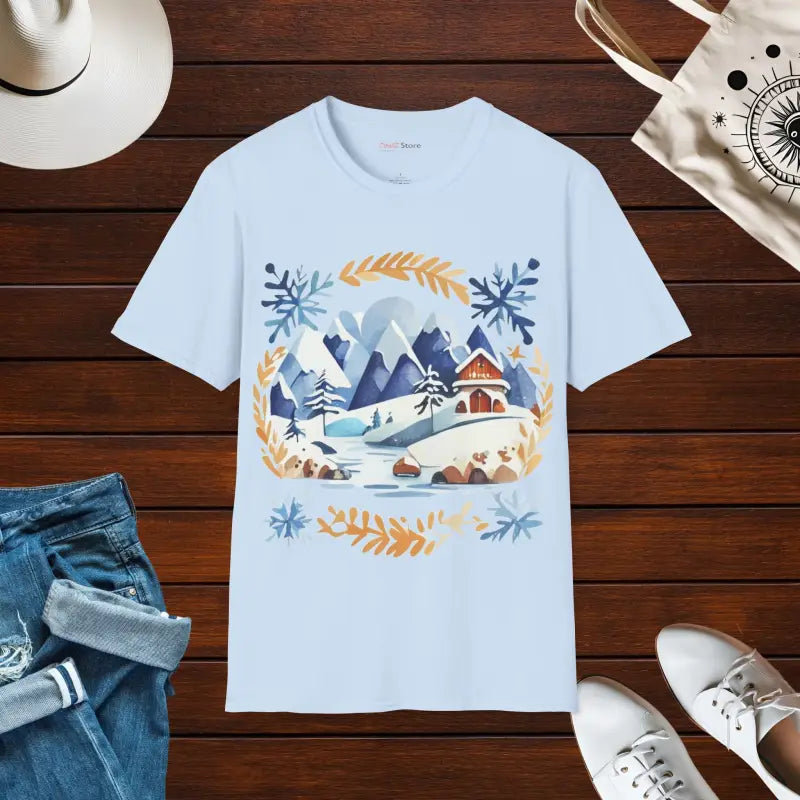 Unisex Softstyle T-shirt: Embrace Snowy Winterland Style - Light Blue / s T-shirt