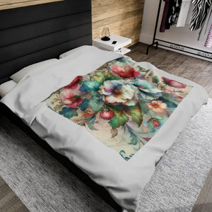 Intricately Designed Watercolor Flowers Velveteen Blanket - Dipaliz - Blankets