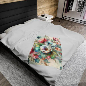 Intricately Designed Watercolor Flowers Velveteen Blanket - Dipaliz - Blankets