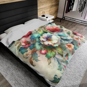 Intricately Designed Watercolor Flowers Velveteen Blanket - Dipaliz - Blankets