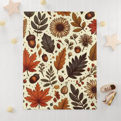 Snuggle in Style with Autumn Leaves Fleece Baby Blanket - 30’’ × 40’’ / White Home Decor