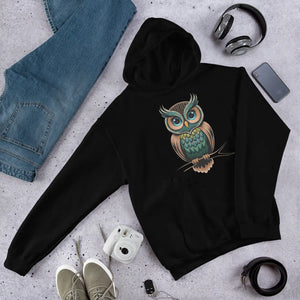 Cozy Owl Unisex Hoodie - Fleece Lined Charcoal Cotton - Dipaliz - Hoodies - s