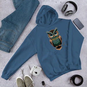 Cozy Owl Unisex Hoodie - Fleece Lined Charcoal Cotton - Dipaliz - Hoodies - s