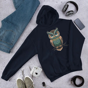 Cozy Owl Unisex Hoodie - Fleece Lined Charcoal Cotton - Dipaliz - Hoodies - s