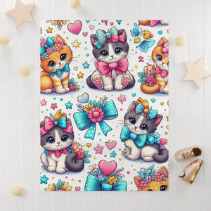 Home Decor - Cozy Cats Kittens Fleece Baby Blanket - Supreme Softness - Dipaliz 30’’ × 40’’ / White