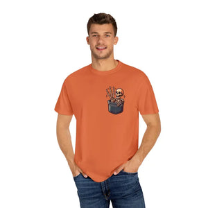 Skeleton in a Pocket with Three Fingers Cotton Tee - Dipaliz - Burnt Orange / s - T-shirts