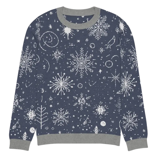 Chic Navy Knitted Crew Sweater with Snowflake Elegance - 3xs