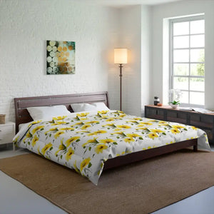 Yellow Morning Glory Quilt - Bold Floral Warmth - Dipaliz - 104’’ × 88’’ - Quilts & Comforters