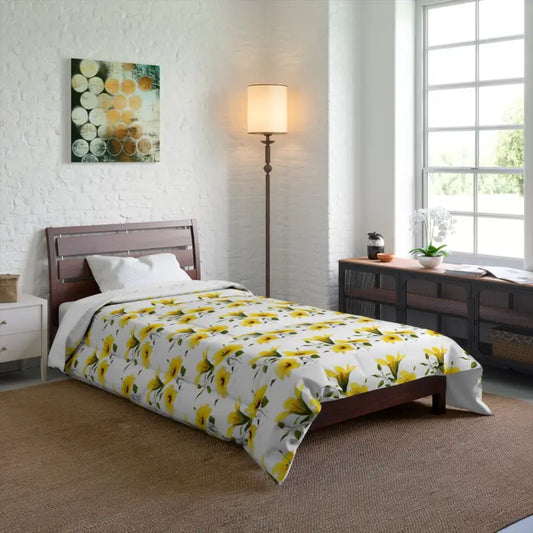 Yellow Morning Glory Comforter for Cozy Bedroom Vibes - 68’’ × 88’’ Home Decor