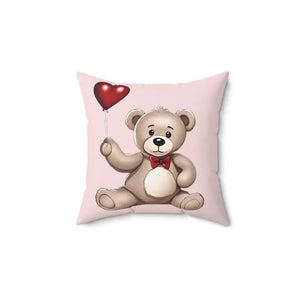 Spun Polyester Square Pillow - Teddy Bear Heart Balloon - Dipaliz - 14’’ × - Throw Pillows