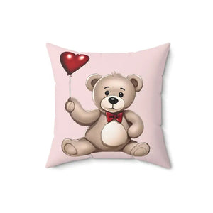 Spun Polyester Square Pillow - Teddy Bear Heart Balloon - Dipaliz - 16’’ × - Throw Pillows