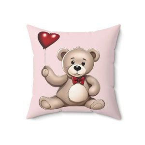 Spun Polyester Square Pillow - Teddy Bear Heart Balloon - Dipaliz - 18’’ × - Throw Pillows