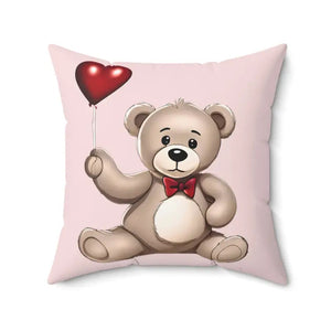 Spun Polyester Square Pillow - Teddy Bear Heart Balloon - Dipaliz - 20’’ × - Throw Pillows