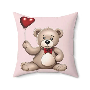 Spun Polyester Square Pillow - Teddy Bear Heart Balloon - Dipaliz - Throw Pillows