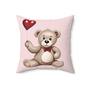 Spun Polyester Square Pillow - Teddy Bear Heart Balloon - Dipaliz - Throw Pillows