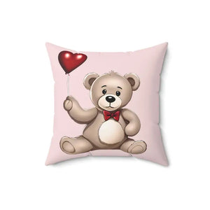 Spun Polyester Square Pillow - Teddy Bear Heart Balloon - Dipaliz - Throw Pillows