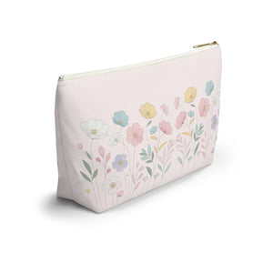 Soft Pink Delicate Flowers Accessory Pouch - Cosmetic Organizer - Dipaliz - Bags