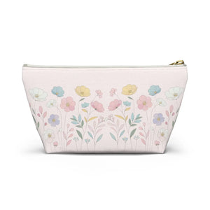 Soft Pink Delicate Flowers Accessory Pouch - Cosmetic Organizer - Dipaliz - Bags