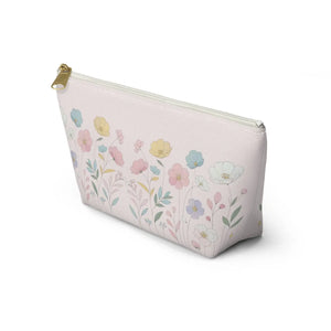 Soft Pink Delicate Flowers Accessory Pouch - Cosmetic Organizer - Dipaliz - Bags