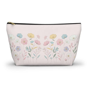 Soft Pink Delicate Flowers Accessory Pouch - Cosmetic Organizer - Dipaliz - Large / Black Zipper - Bags