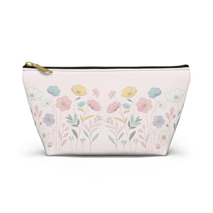 Soft Pink Delicate Flowers Accessory Pouch - Cosmetic Organizer - Dipaliz - Small / Black Zipper - Bags