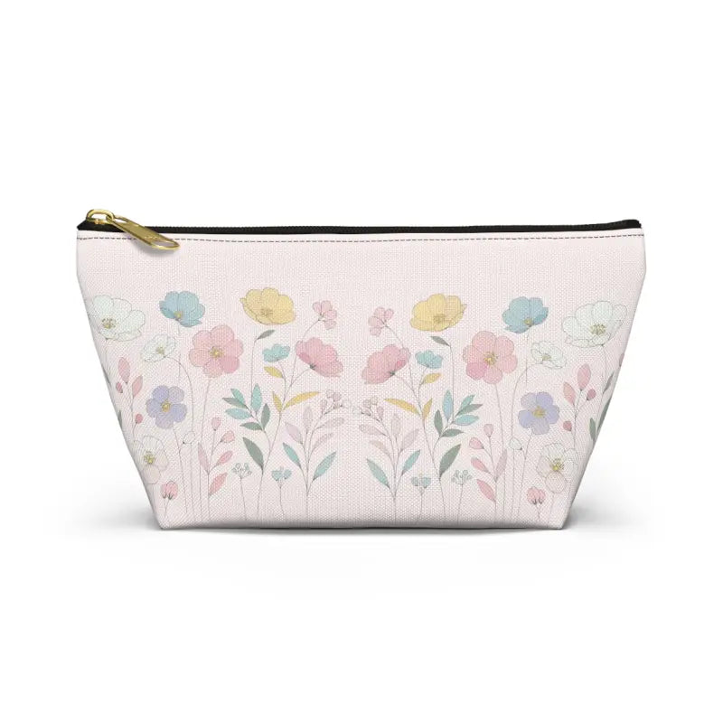 Soft Pink Delicate Flowers: Sophisticated Accessory Pouch - Small / Black Zipper Bags