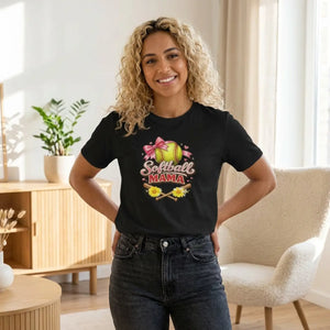 Cute Floral Softball Mom Tee - Lightweight Game Day - Dipaliz - Black / s - T-shirt