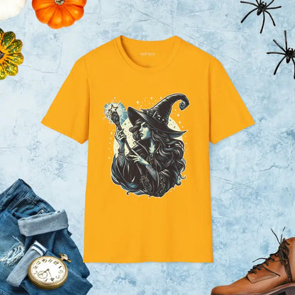 Softstyle Unisex Tee: Halloween Witch Fashion Trends 2024 - Gold / s T-shirt