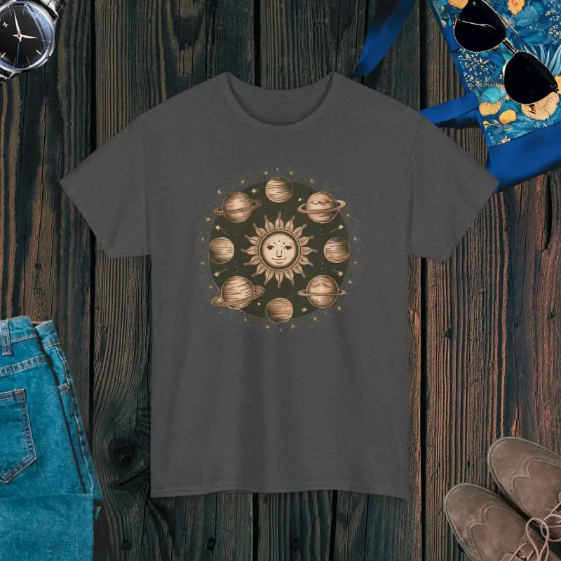 Unisex Solar System Heavy Cotton Tee - Sustainable Style - Dark Heather / s T-shirt