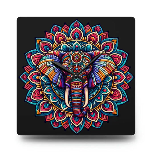 Elegant Acrylic Wall Clock: Mandala Elephant Design - 10.75’’ × (square) Home Decor