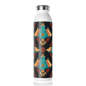 Southwestern Pattern Slim Water Bottle, Turquoise & Terracotta Geometric Design - Bottles