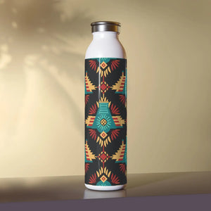 Southwestern Pattern Slim Water Bottle, Turquoise & Terracotta Geometric Design - Bottles