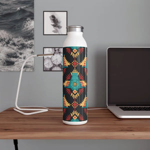 Southwestern Pattern Slim Water Bottle, Turquoise & Terracotta Geometric Design - Bottles
