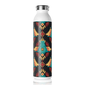Southwestern Pattern Slim Water Bottle, Turquoise & Terracotta Geometric Design - Bottles