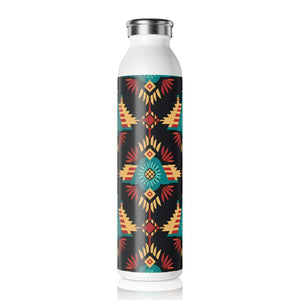 Southwestern Pattern Slim Water Bottle, Turquoise & Terracotta Geometric Design - Bottles